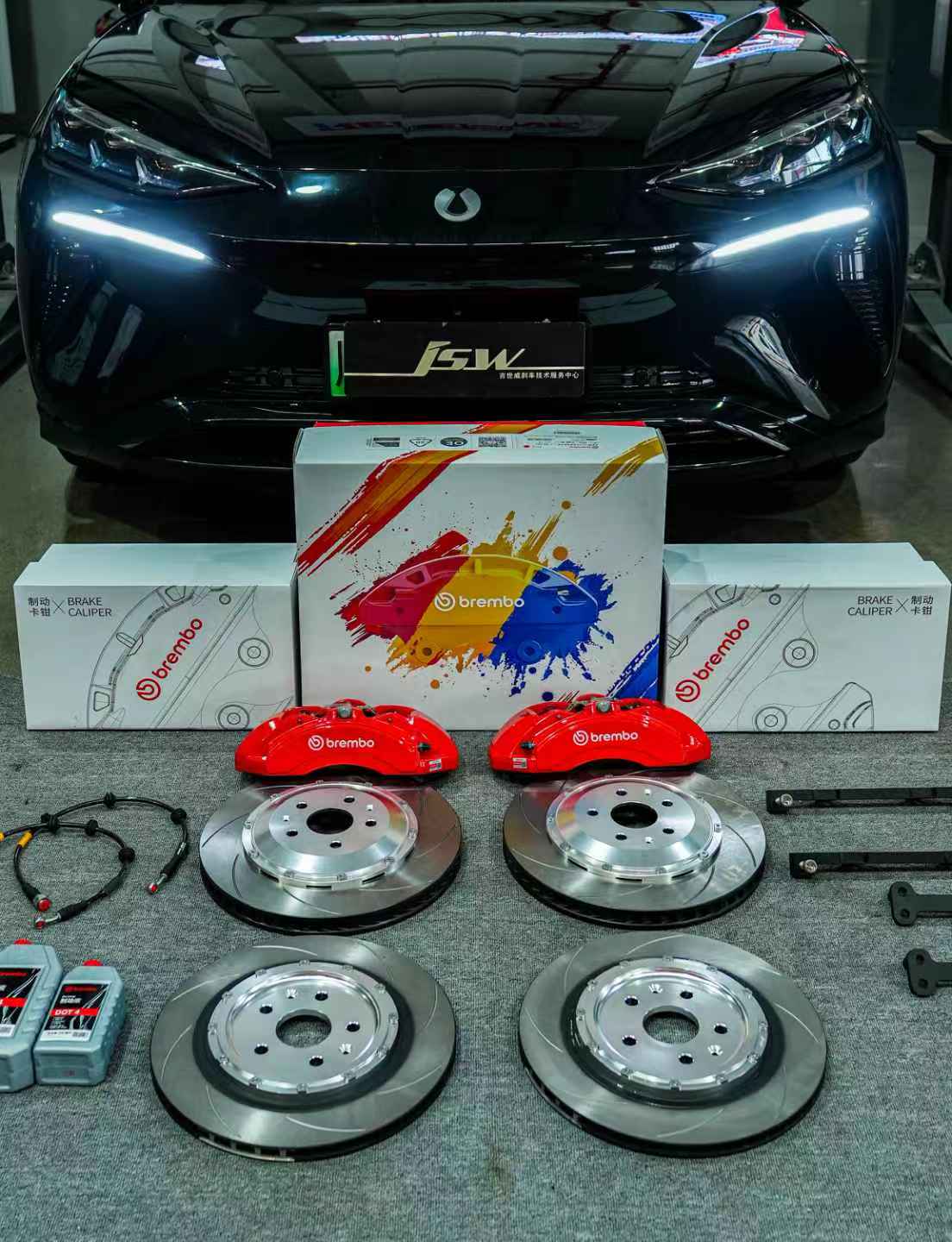 腾势N7刹车升级方案 | Brembo F042前轮六活塞卡钳匹配划线高碳盘 | 锐迪凡（RF RACER）
